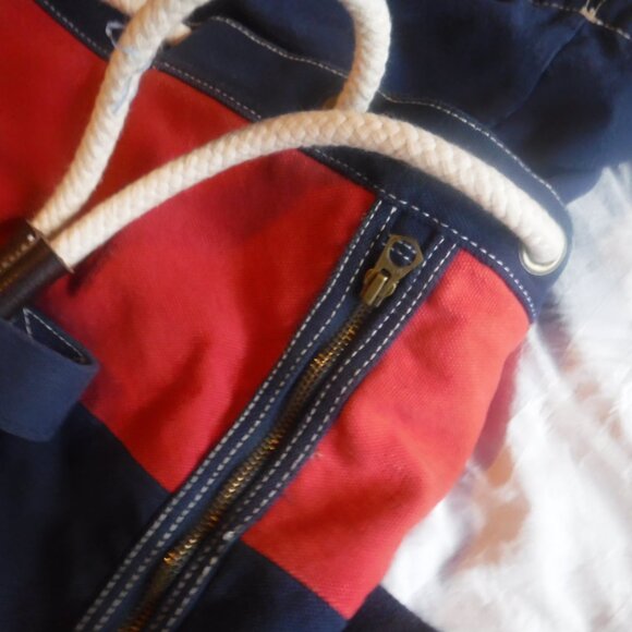 J, Crew Heavy Blue and Red Canvas Duffle Bag J Crew Canvas Rope pull string Bag - Picture 13 of 13